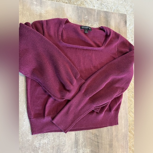 Banana Republic Long Puff Sleeve Burgundy Square Neck Crop Sweater Small - Picture 3 of 9